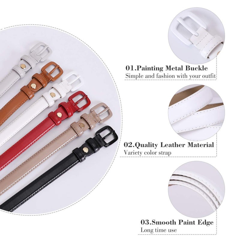 WHIPPY Women Skinny Leather Belt Thin Waist Jeans Belt for Pants in Pin Buckle Belt, White, Pants Size 30-35 inches - Image 3